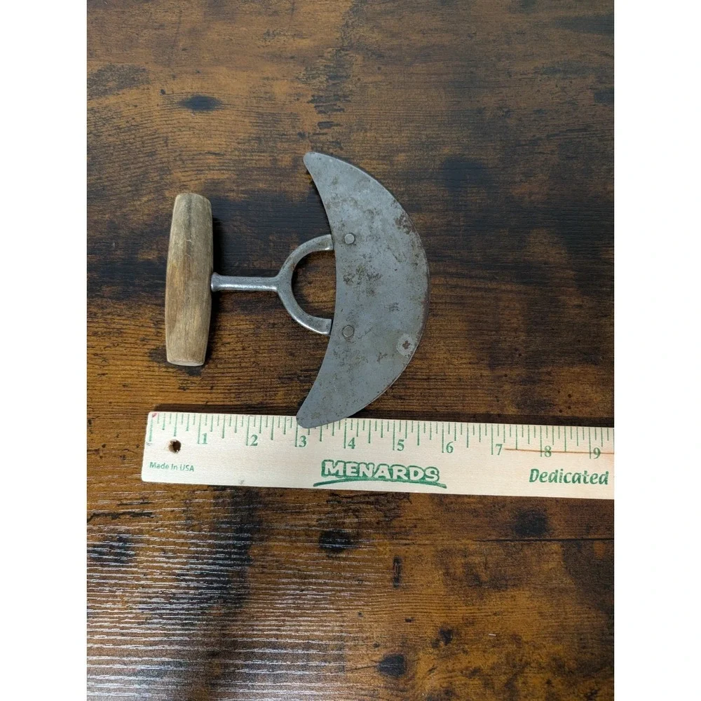 Vintage Ulu Mezzaluna Herb Chopper Crescent‎ Rocking Knife Wood Handle
